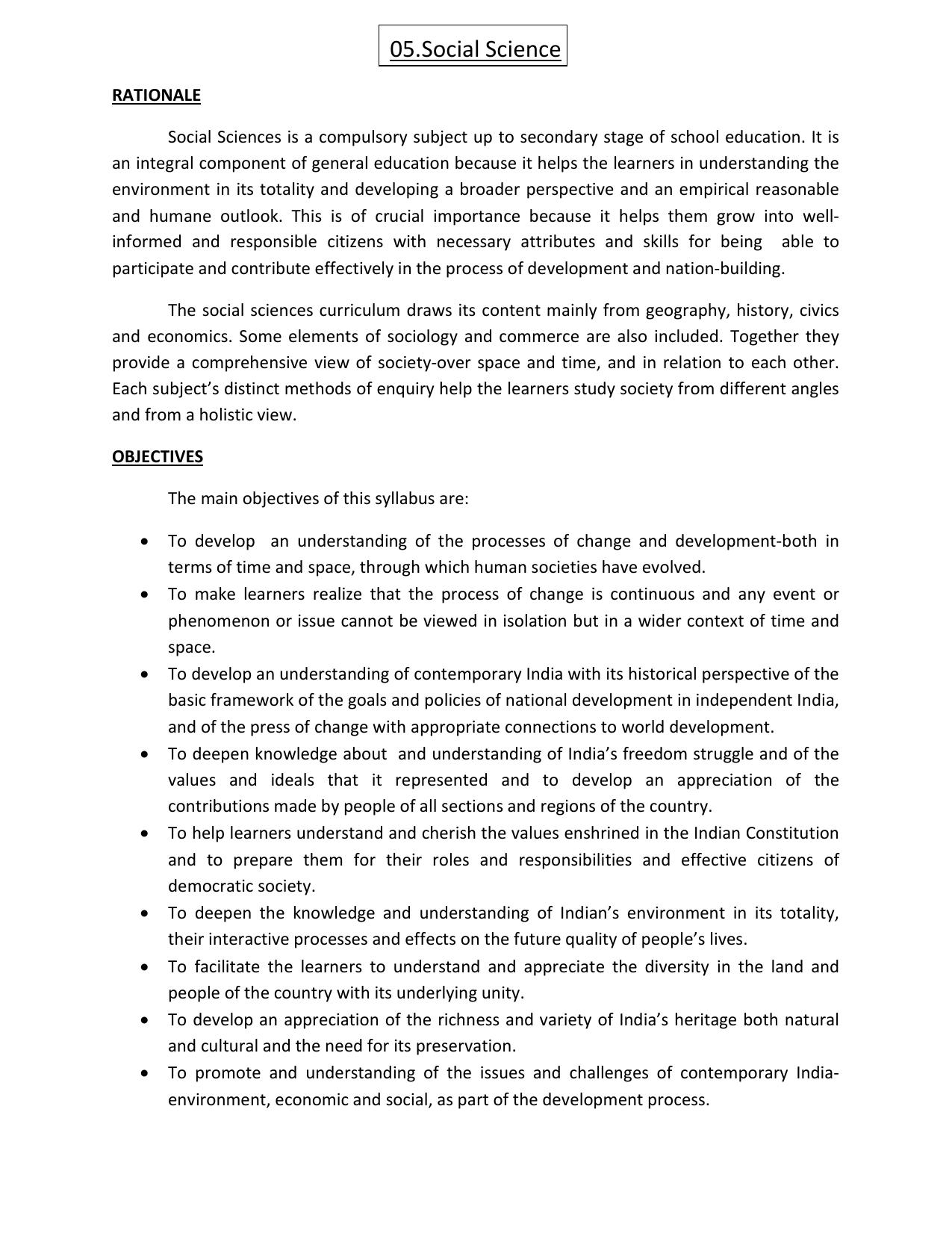 HP Board Class 10th Syllabus for Social Science - Page 1