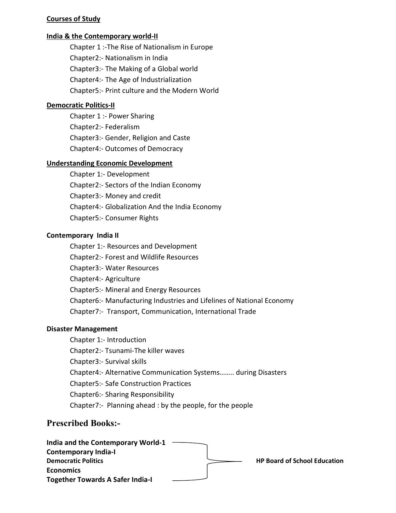 HP Board Class 10th Syllabus for Social Science - Page 3