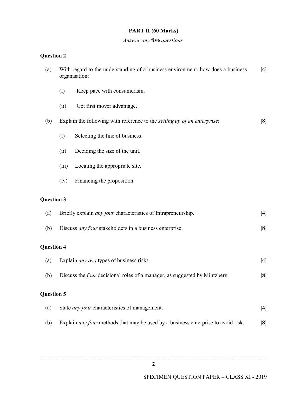ISC Class 11 Specimen Business Studies Sample Papers 2023 IndCareer Docs