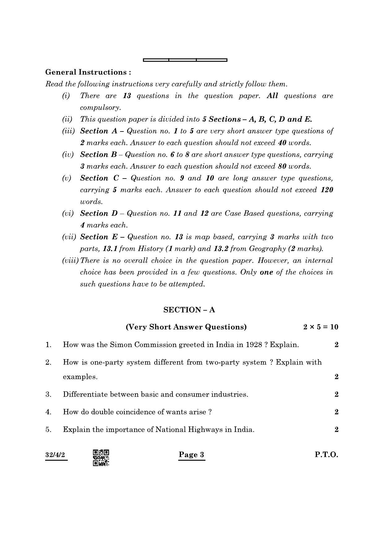 CBSE Class 10 32-4-2 Social Science 2022 Question Paper - Page 3