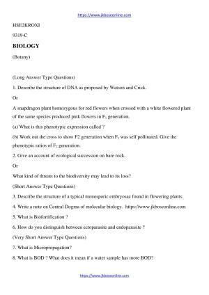 JKBOSE Class 12 Biology-Botany Question Papers 2011 (9319-C)