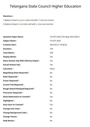 TS ICET 2023 27th May 2023 Afternoon - PRELIMINARY Question Papers