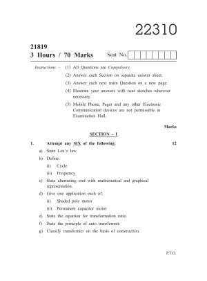 MSBTE Summer Question Paper 2019 - Basic Electrical and Electronics Engineering
