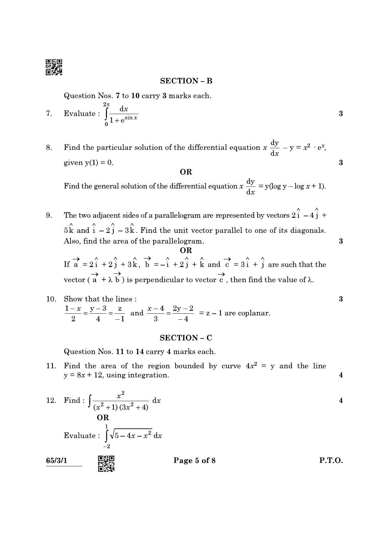 CBSE Class 12 65-3-1 Mathematics 2022 Question Paper - Page 5