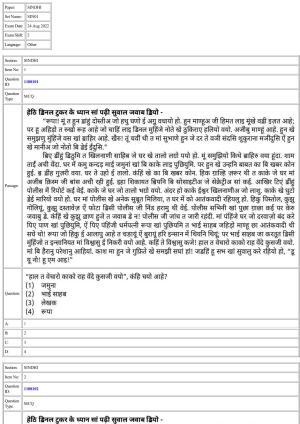 CUET 2022 Question Paper of Sindhi