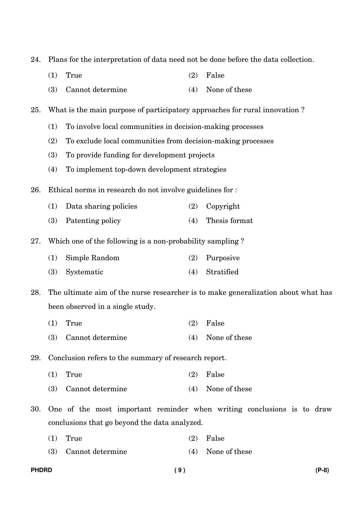 IGNOU PhD Entrance Test Ph. D. (Rural Development) Entrance Test, July, 2023 Question Paper - Page 10