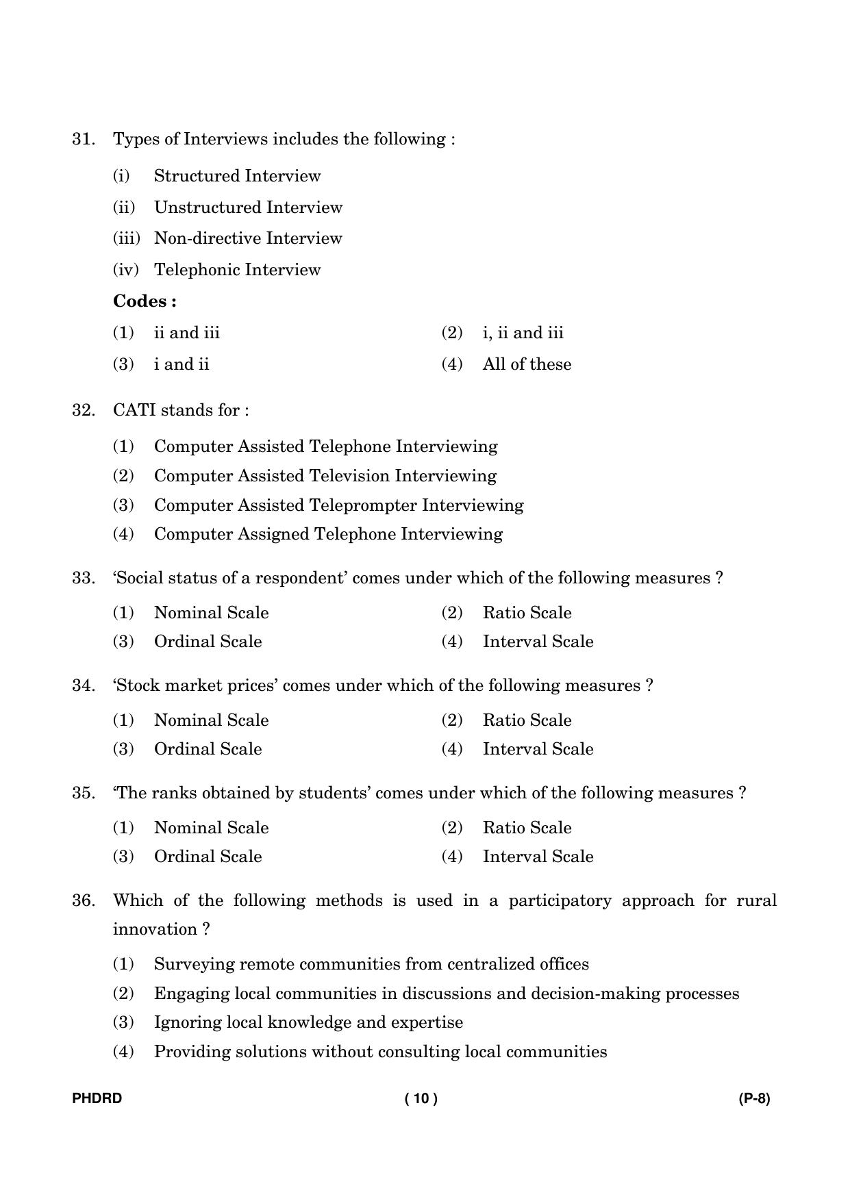 IGNOU PhD Entrance Test Ph. D. (Rural Development) Entrance Test, July, 2023 Question Paper - Page 11