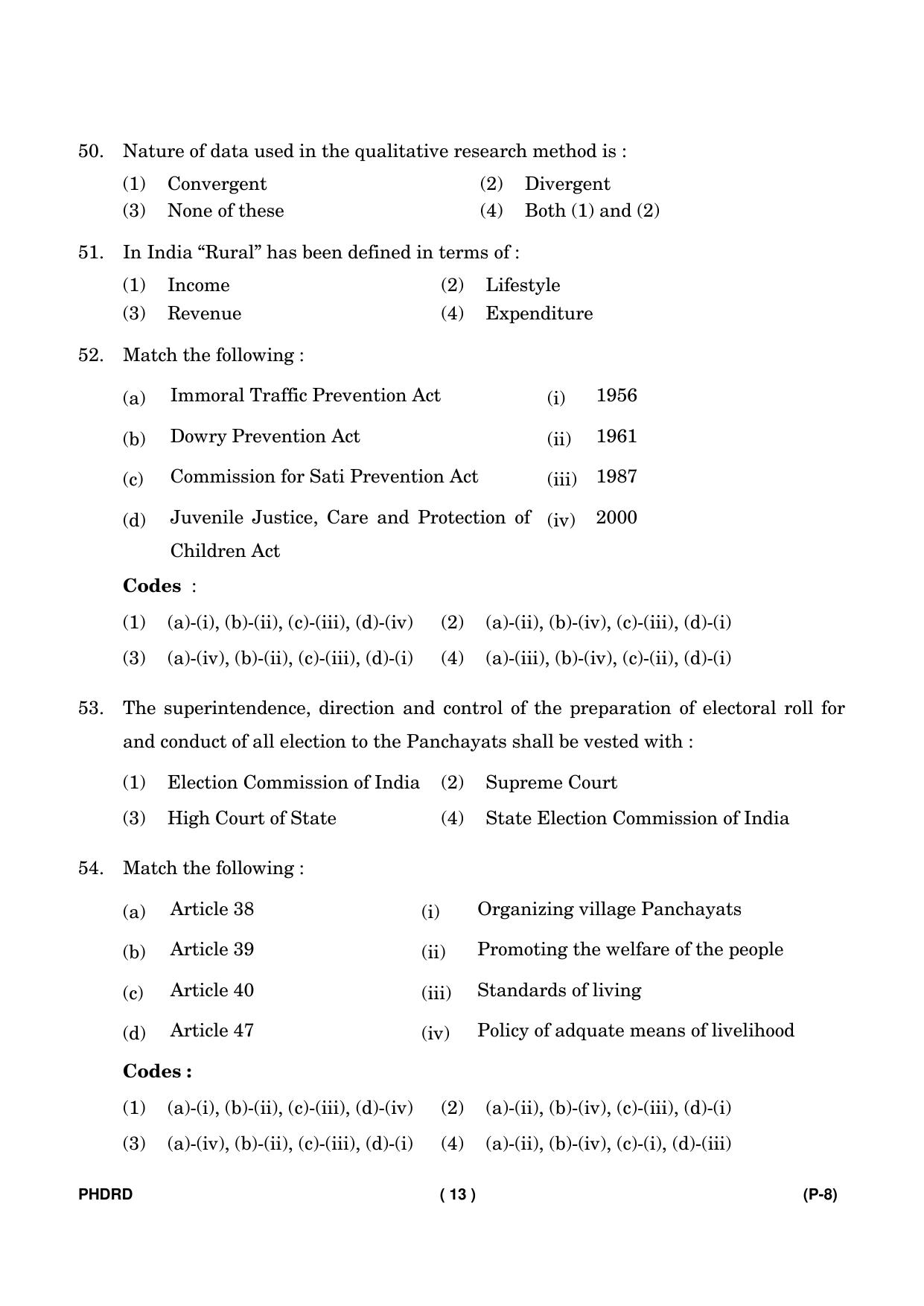 IGNOU PhD Entrance Test Ph. D. (Rural Development) Entrance Test, July, 2023 Question Paper - Page 14