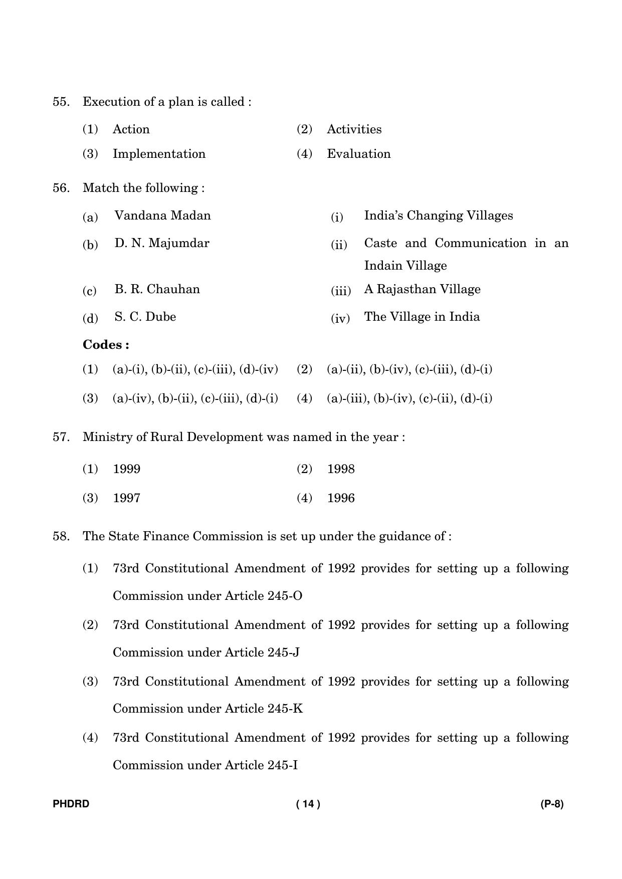 IGNOU PhD Entrance Test Ph. D. (Rural Development) Entrance Test, July, 2023 Question Paper - Page 15