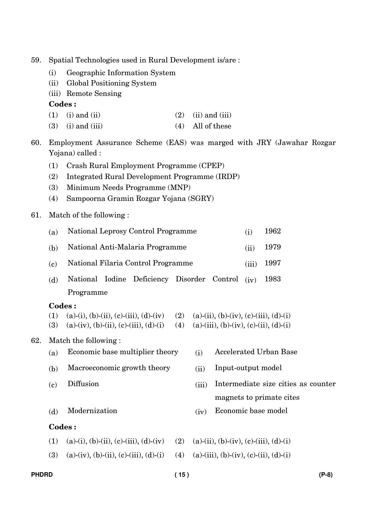 IGNOU PhD Entrance Test Ph. D. (Rural Development) Entrance Test, July, 2023 Question Paper - Page 16