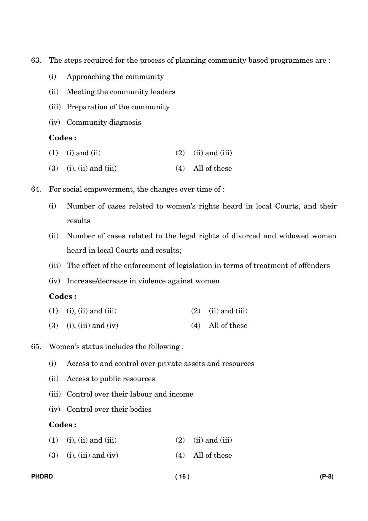 IGNOU PhD Entrance Test Ph. D. (Rural Development) Entrance Test, July, 2023 Question Paper - Page 17