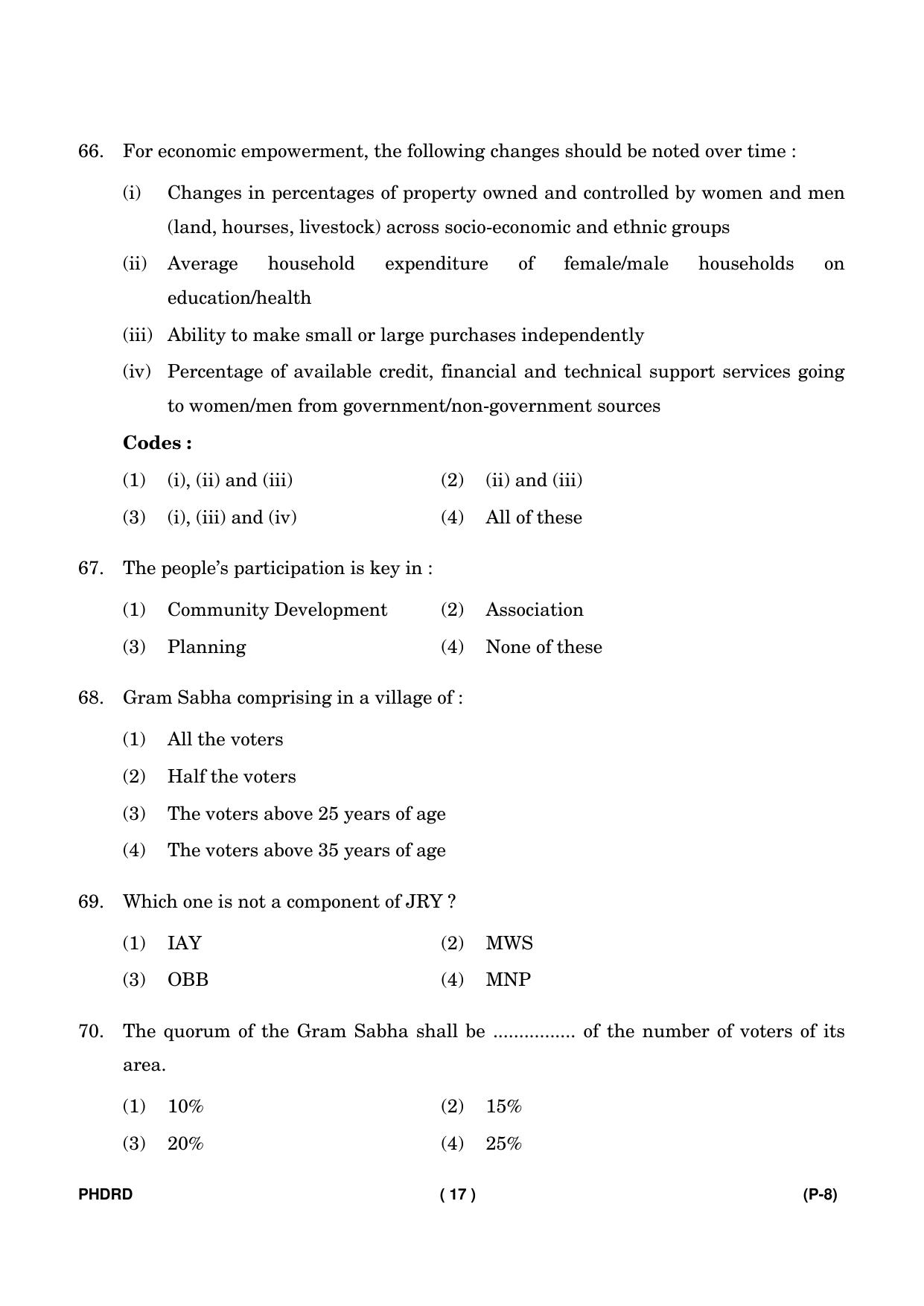 IGNOU PhD Entrance Test Ph. D. (Rural Development) Entrance Test, July, 2023 Question Paper - Page 18