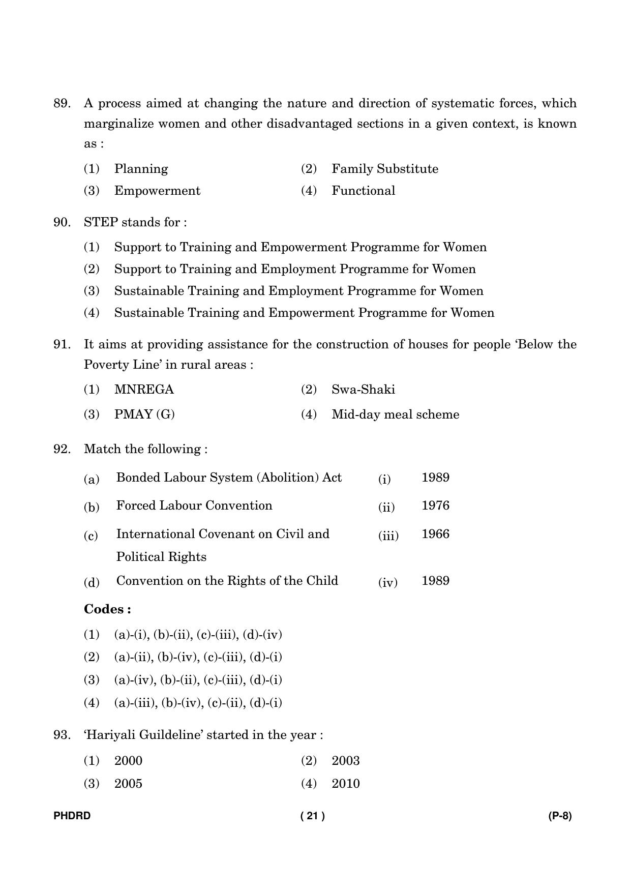 IGNOU PhD Entrance Test Ph. D. (Rural Development) Entrance Test, July, 2023 Question Paper - Page 22