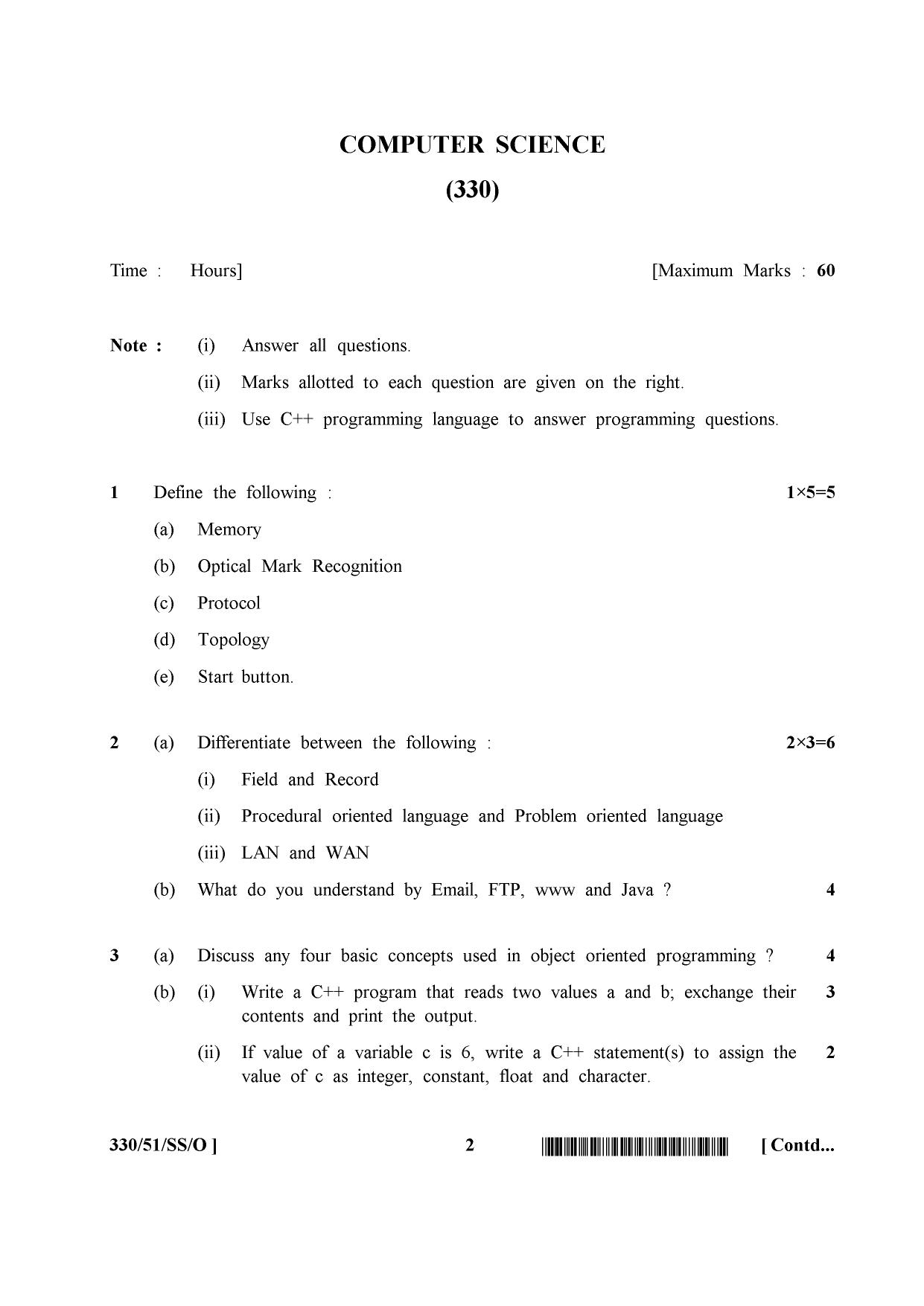NIOS October 2015 Class 12 Computer Science Question Paper - Page 2