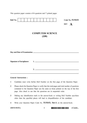 NIOS October 2015 Class 12 Computer Science Question Paper