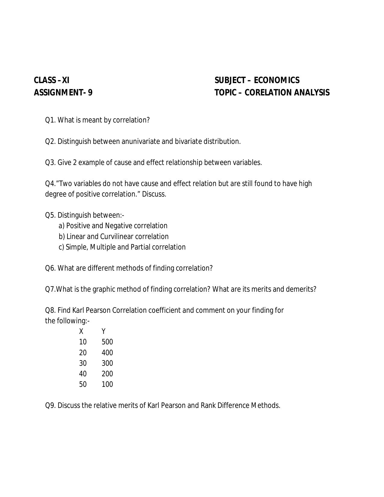 CBSE Worksheets for Class 11 Economics Assignment 9 - Page 1