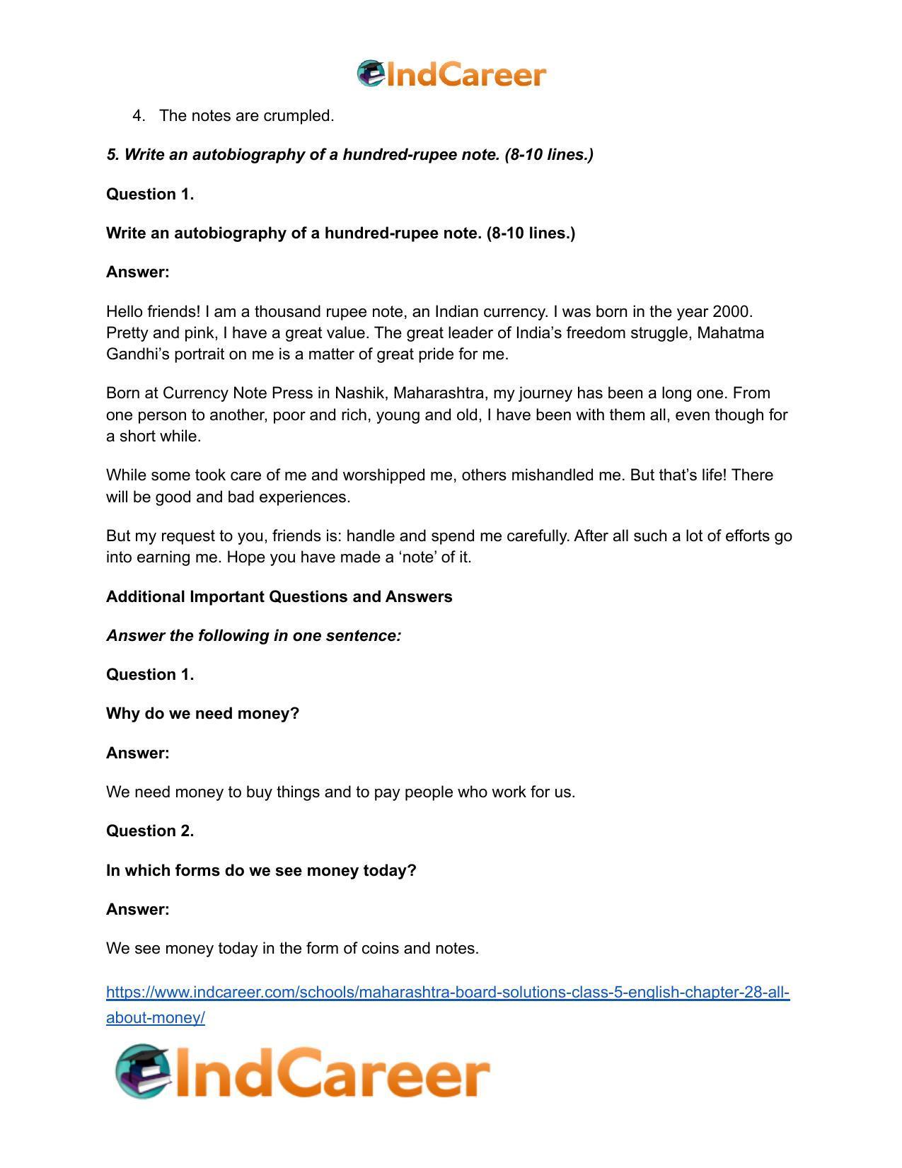 Maharashtra Board Solutions Class 5-English: Chapter 28- All about Money - Page 6
