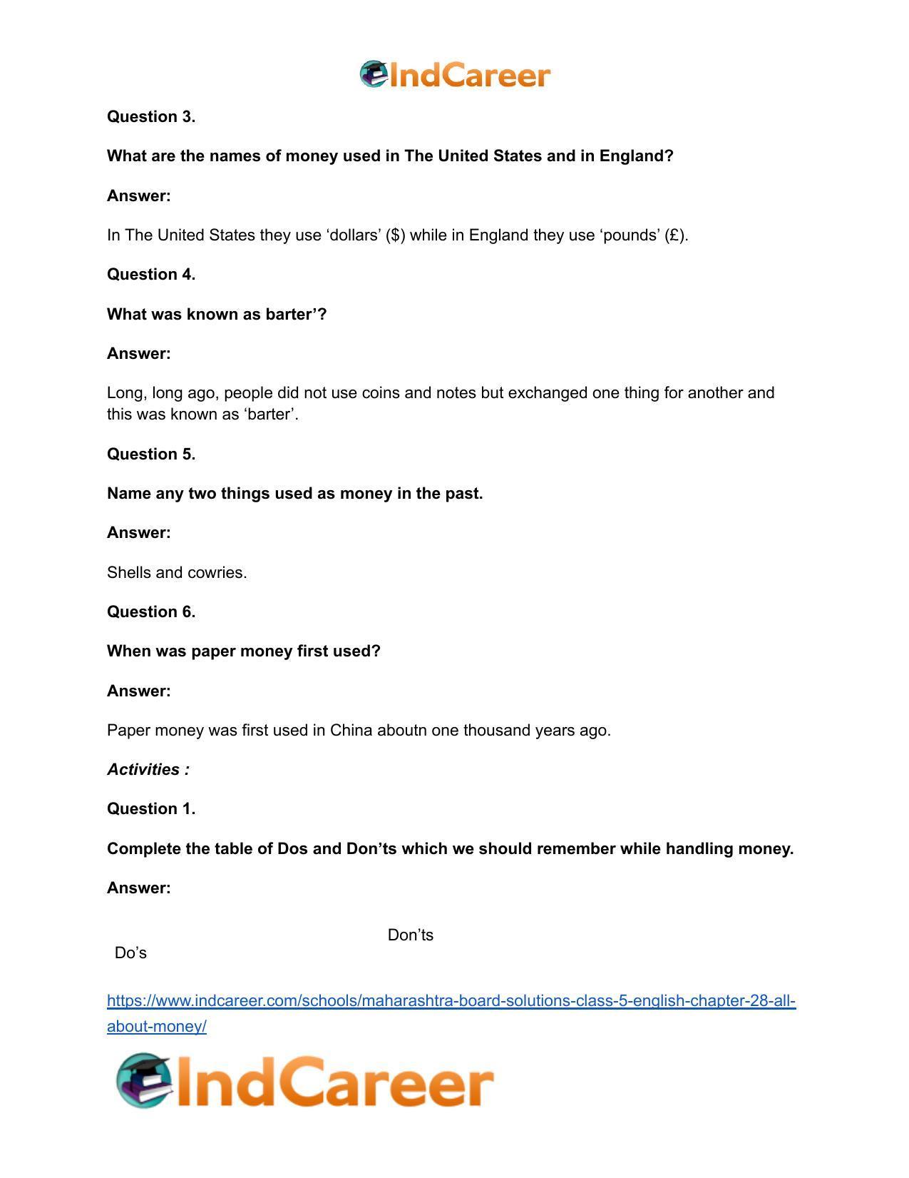 Maharashtra Board Solutions Class 5-English: Chapter 28- All about Money - Page 7