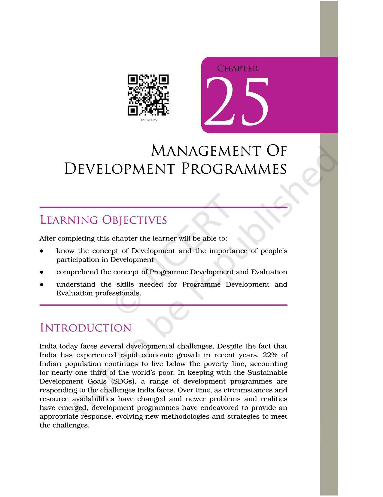 NCERT Book for Class 12 Home Science (Part -II) Chapter 25 Management of Development Programme - Page 1
