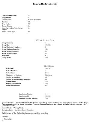 BHU RET Soil Sc. Agri Chem. 2019 Question Paper 