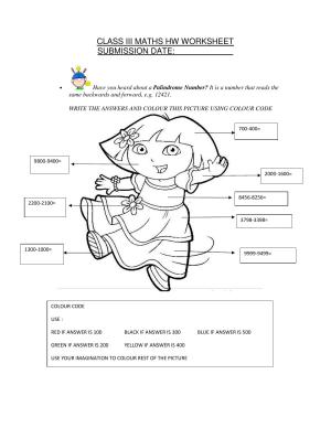 Worksheet for Class 3 Mathematics Palindrome Numbers Assignment