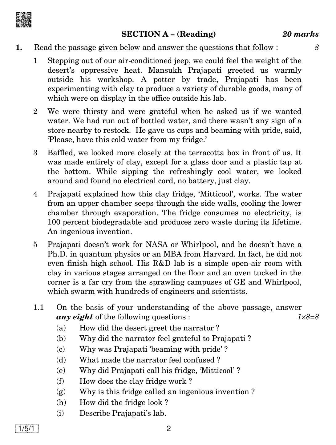 CBSE Class 10 1-5-1 ENGLISH COMMUNICATIVE 2019 Question Paper - Page 2