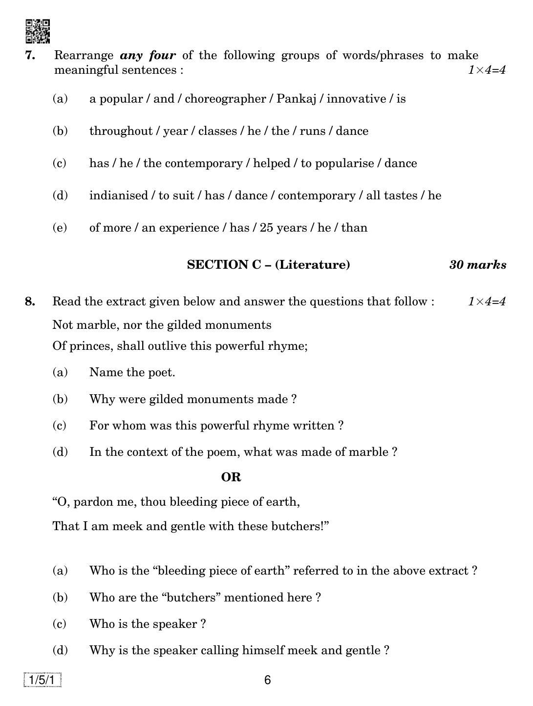CBSE Class 10 1-5-1 ENGLISH COMMUNICATIVE 2019 Question Paper - Page 6