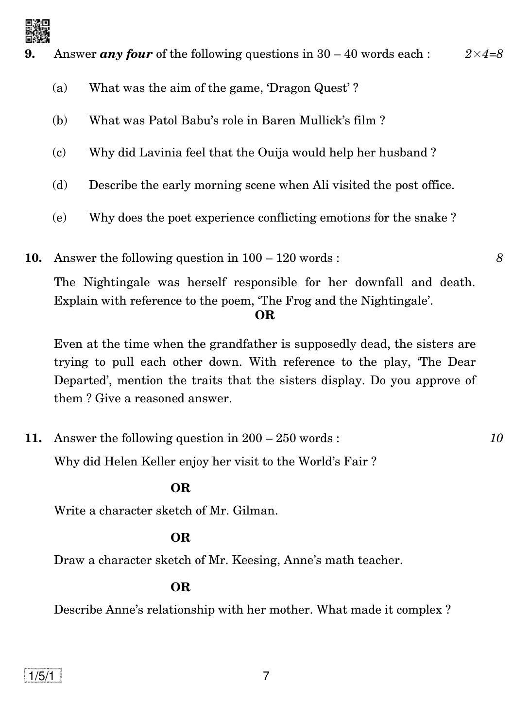 CBSE Class 10 1-5-1 ENGLISH COMMUNICATIVE 2019 Question Paper - Page 7
