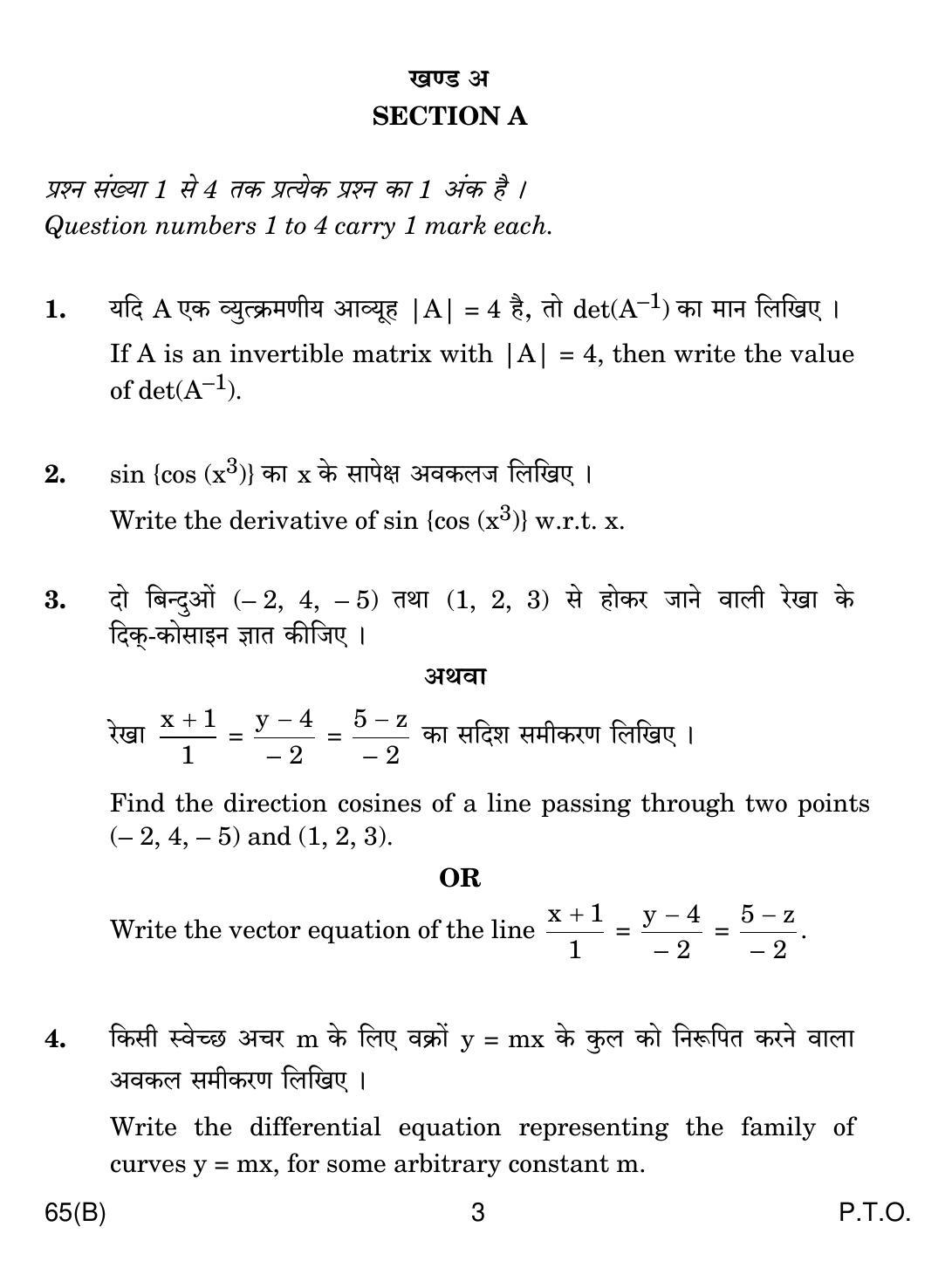 CBSE Class 12 65(B) MATHS For Blind Candidates 2019 Compartment Question Paper - Page 3