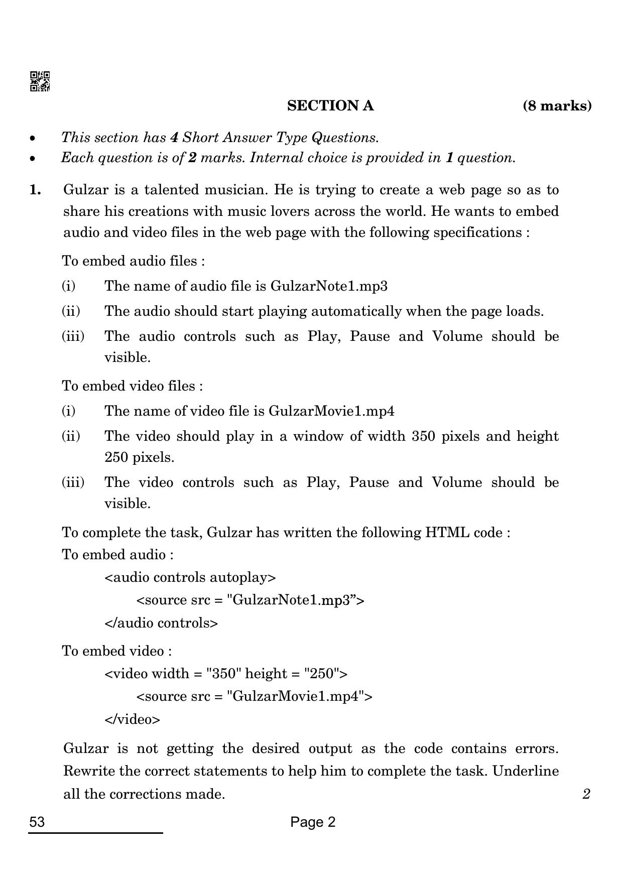 CBSE Class 10 53_Computer Applications 2022 Question Paper - Page 2