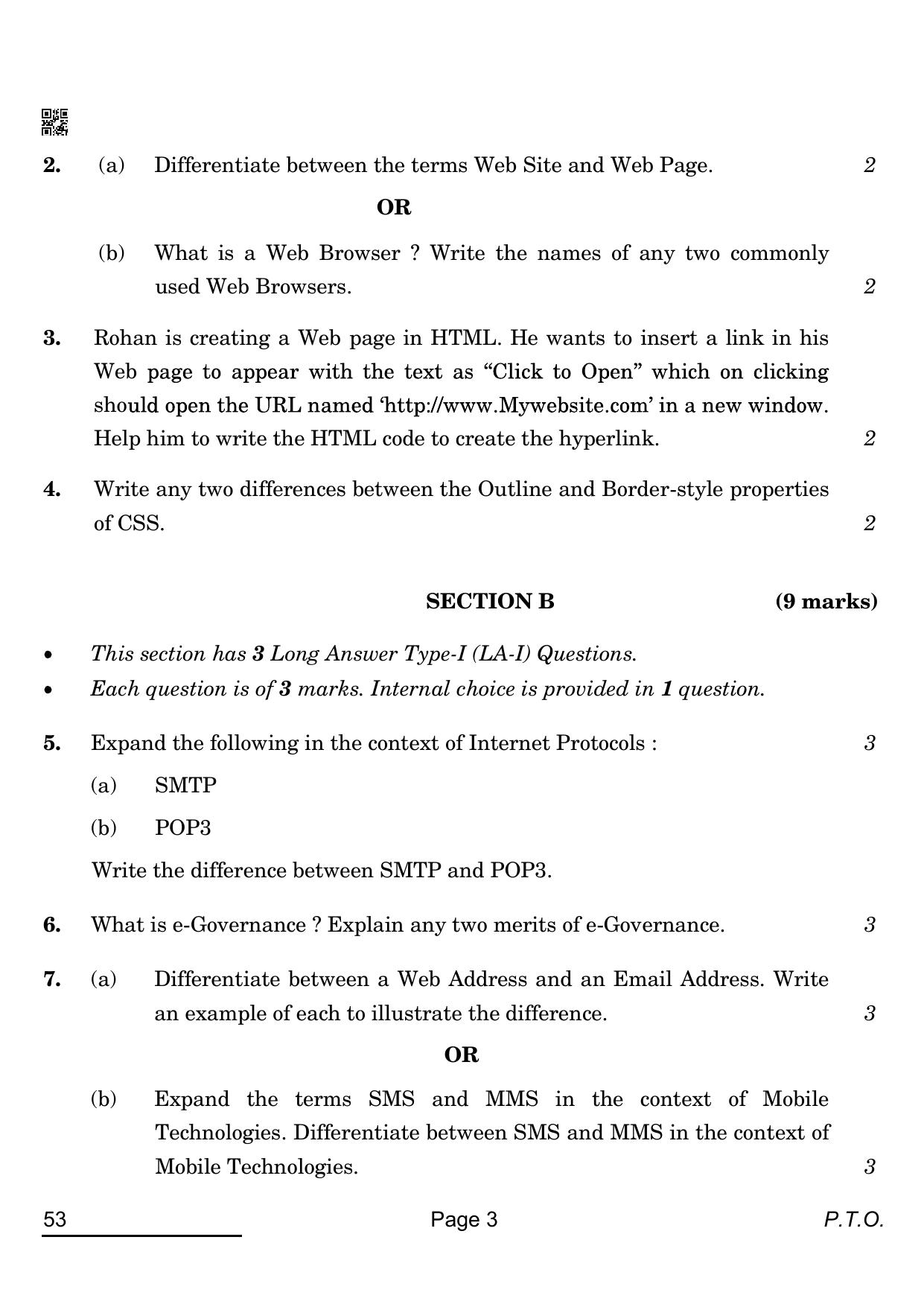 CBSE Class 10 53_Computer Applications 2022 Question Paper - Page 3