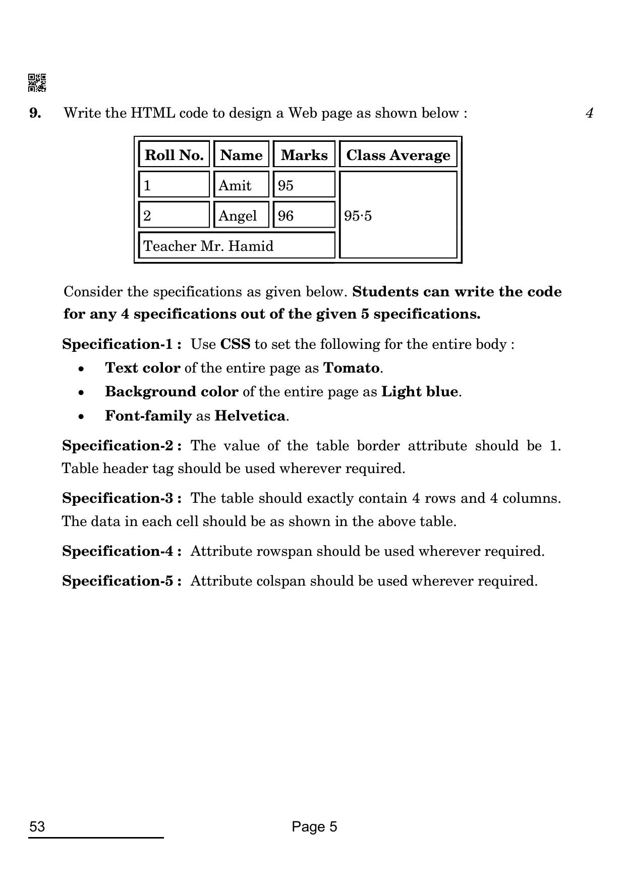 CBSE Class 10 53_Computer Applications 2022 Question Paper - Page 5