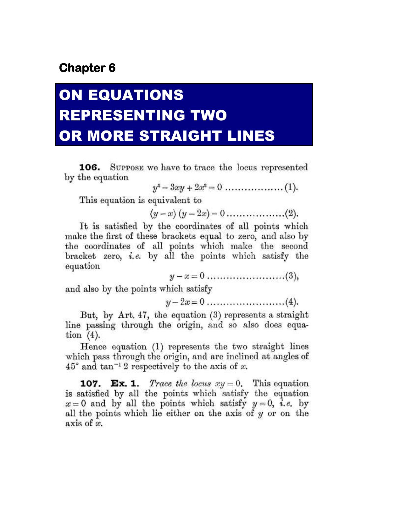 Chapter 6: On Equations Representing Two or More Straight Lines - SL Loney Solutions: The Elements of Coordinate Geometry - Page 1