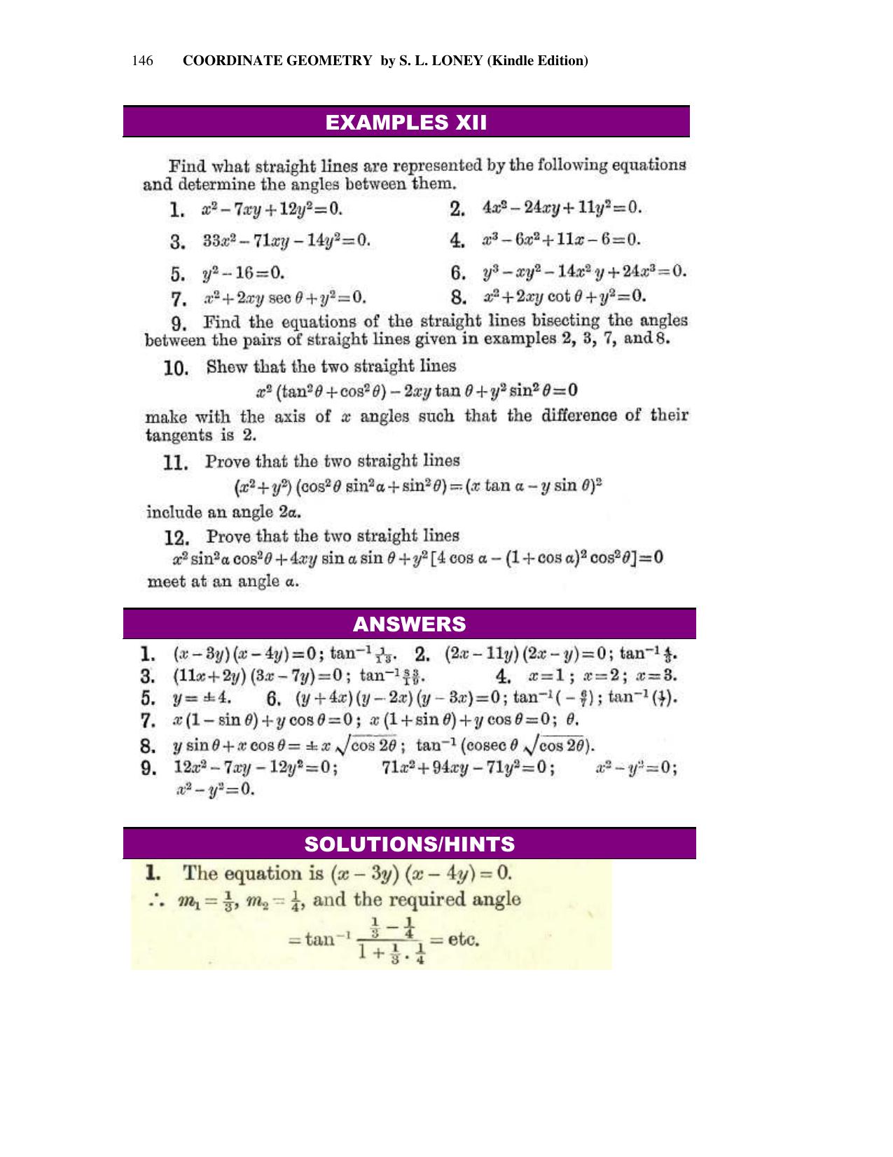 Chapter 6: On Equations Representing Two or More Straight Lines - SL Loney Solutions: The Elements of Coordinate Geometry - Page 7
