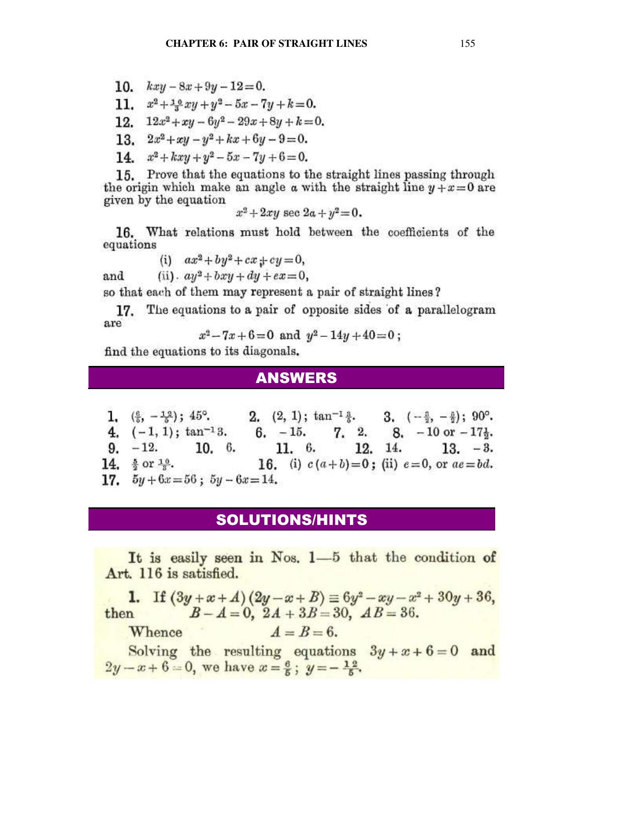 Chapter 6: On Equations Representing Two or More Straight Lines - SL Loney Solutions: The Elements of Coordinate Geometry - Page 16