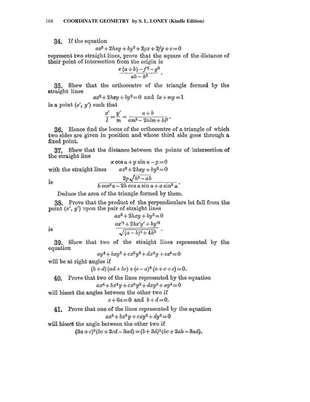 Chapter 6: On Equations Representing Two or More Straight Lines - SL Loney Solutions: The Elements of Coordinate Geometry - Page 29