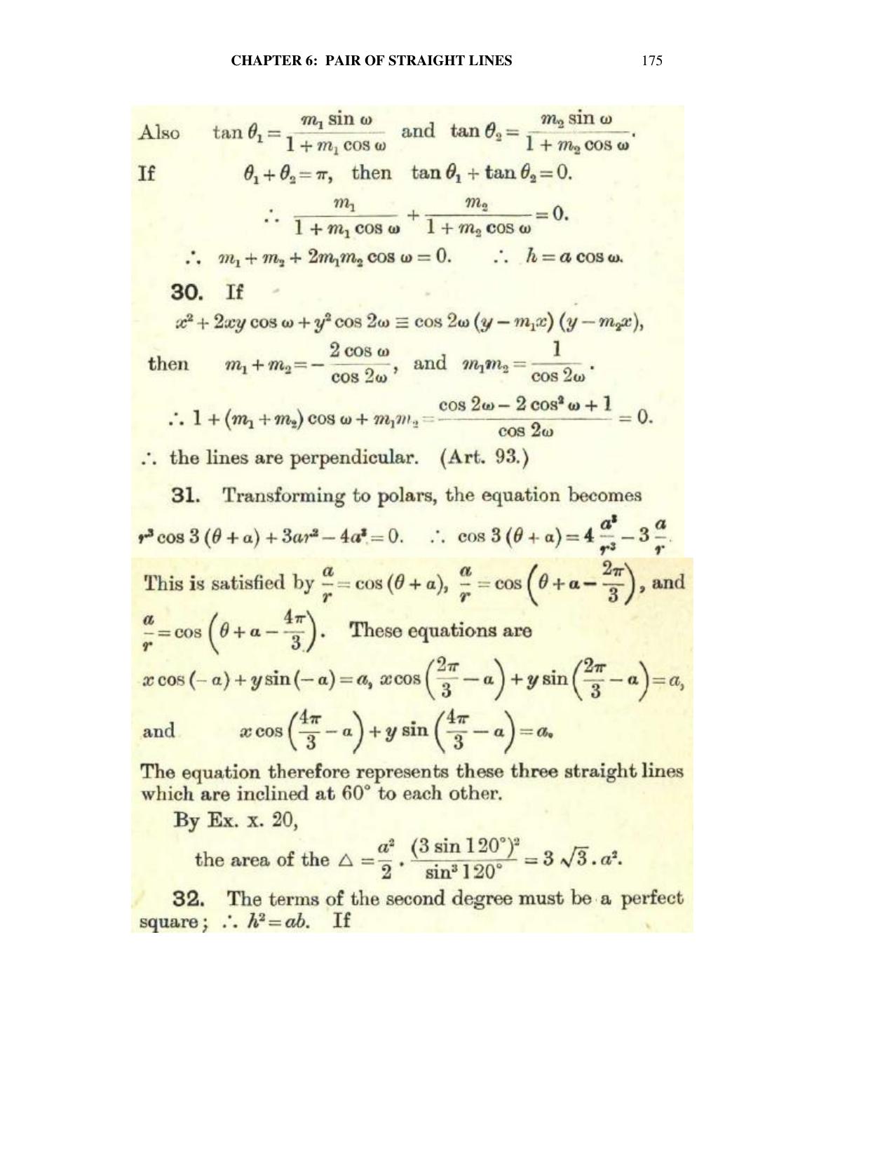 Chapter 6: On Equations Representing Two or More Straight Lines - SL Loney Solutions: The Elements of Coordinate Geometry - Page 36