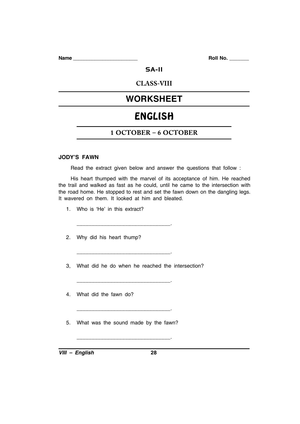 CBSE Worksheets for Class 8 English Assignment 82 - Page 1
