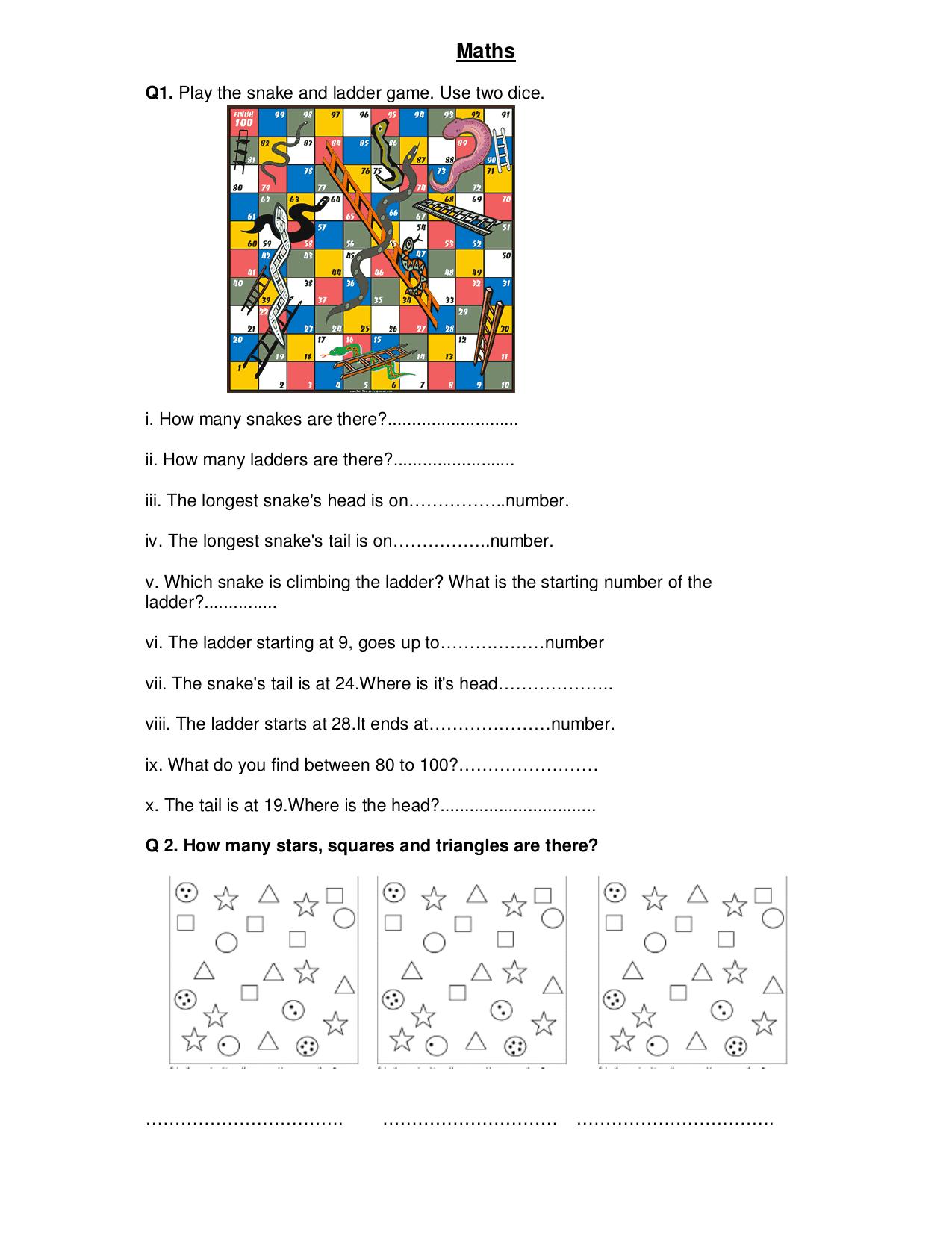 Revison Worksheets for Class 2 Maths Assignment 130 - Page 1