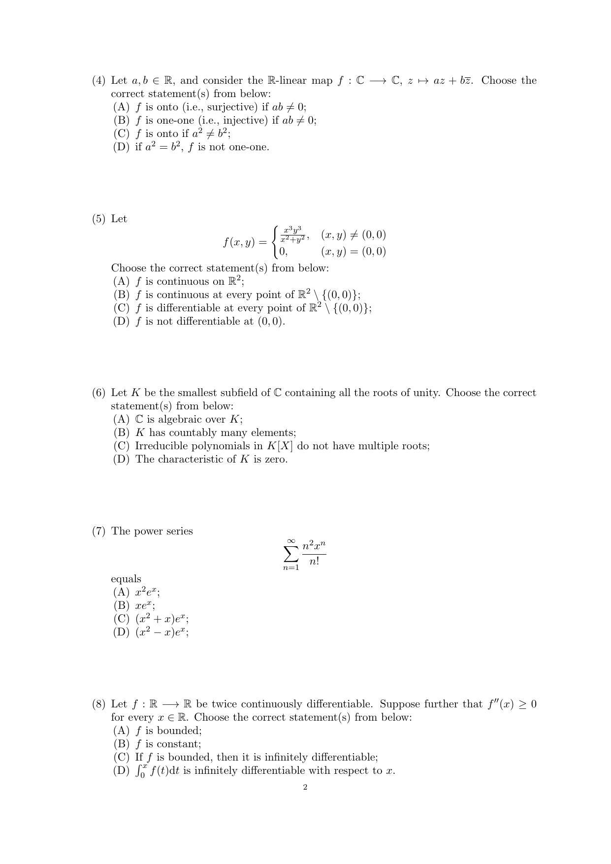CMI Entrance Exam 2019 Question Paper MSc/PhD Mathematics - Page 4