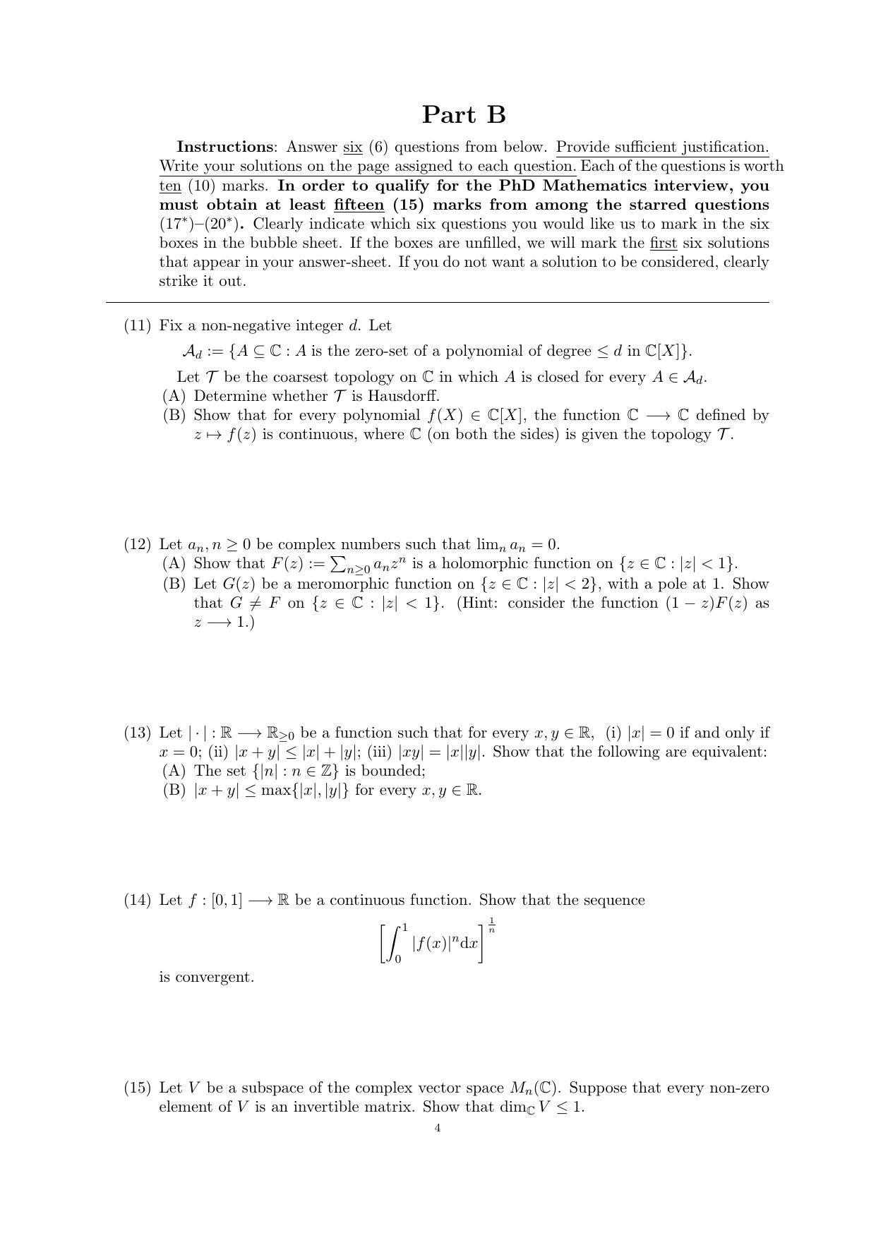 CMI Entrance Exam 2019 Question Paper MSc/PhD Mathematics - Page 6
