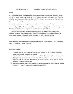 CBSE Worksheets for Class 11 Business Studies Insurance Assignment