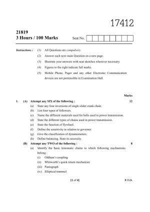 MSBTE Summer Question Paper 2019 - THEORY OF MACHINES