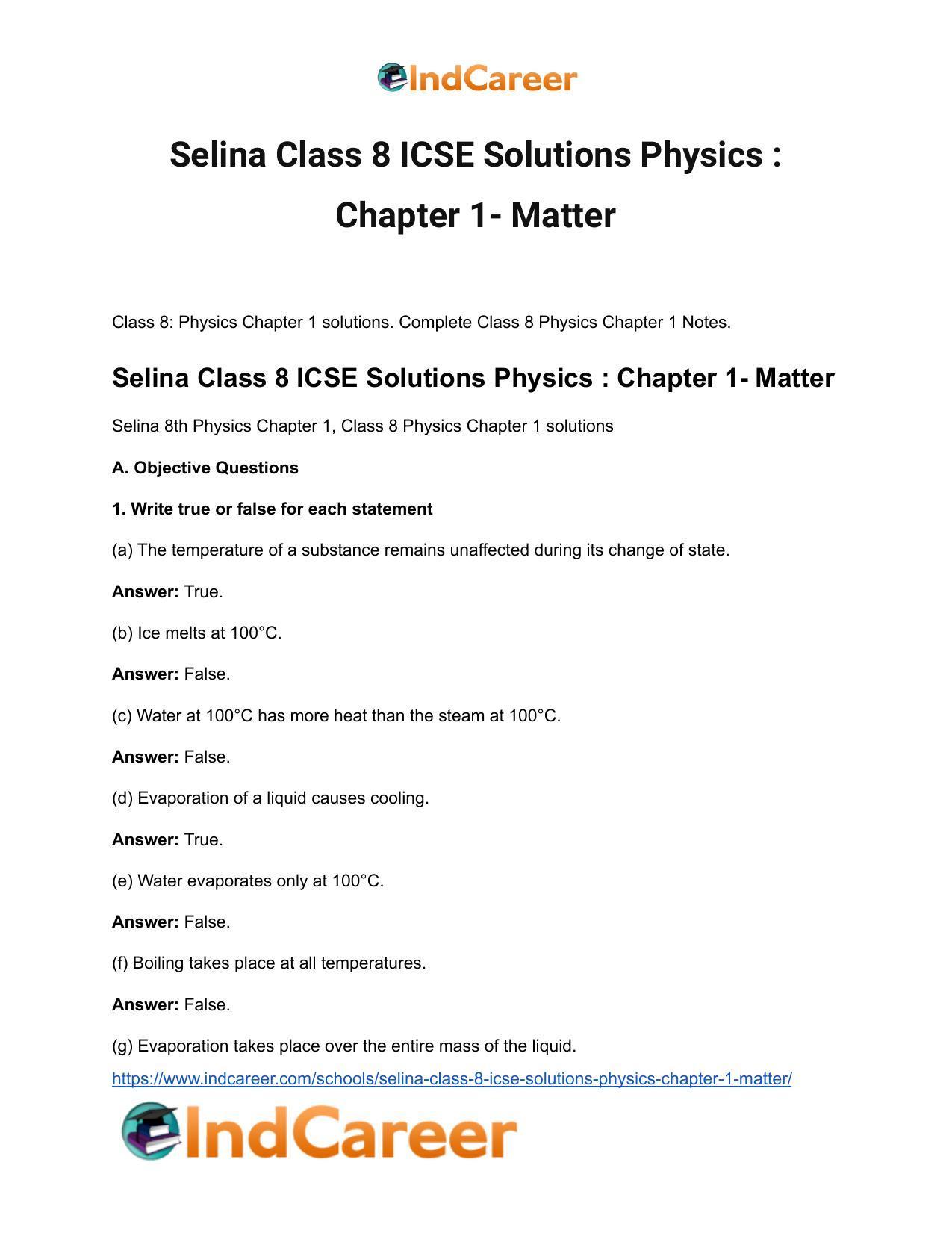 Selina Class 8 ICSE Solutions Physics : Chapter 1- Matter - Page 2