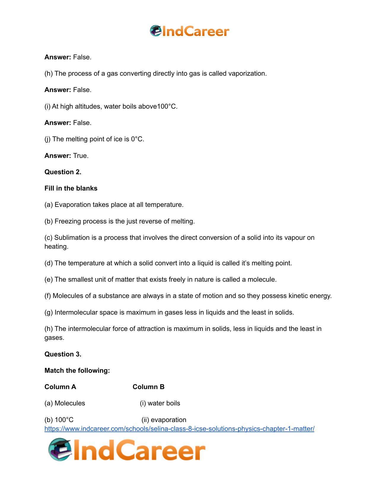 Selina Class 8 ICSE Solutions Physics : Chapter 1- Matter - Page 3