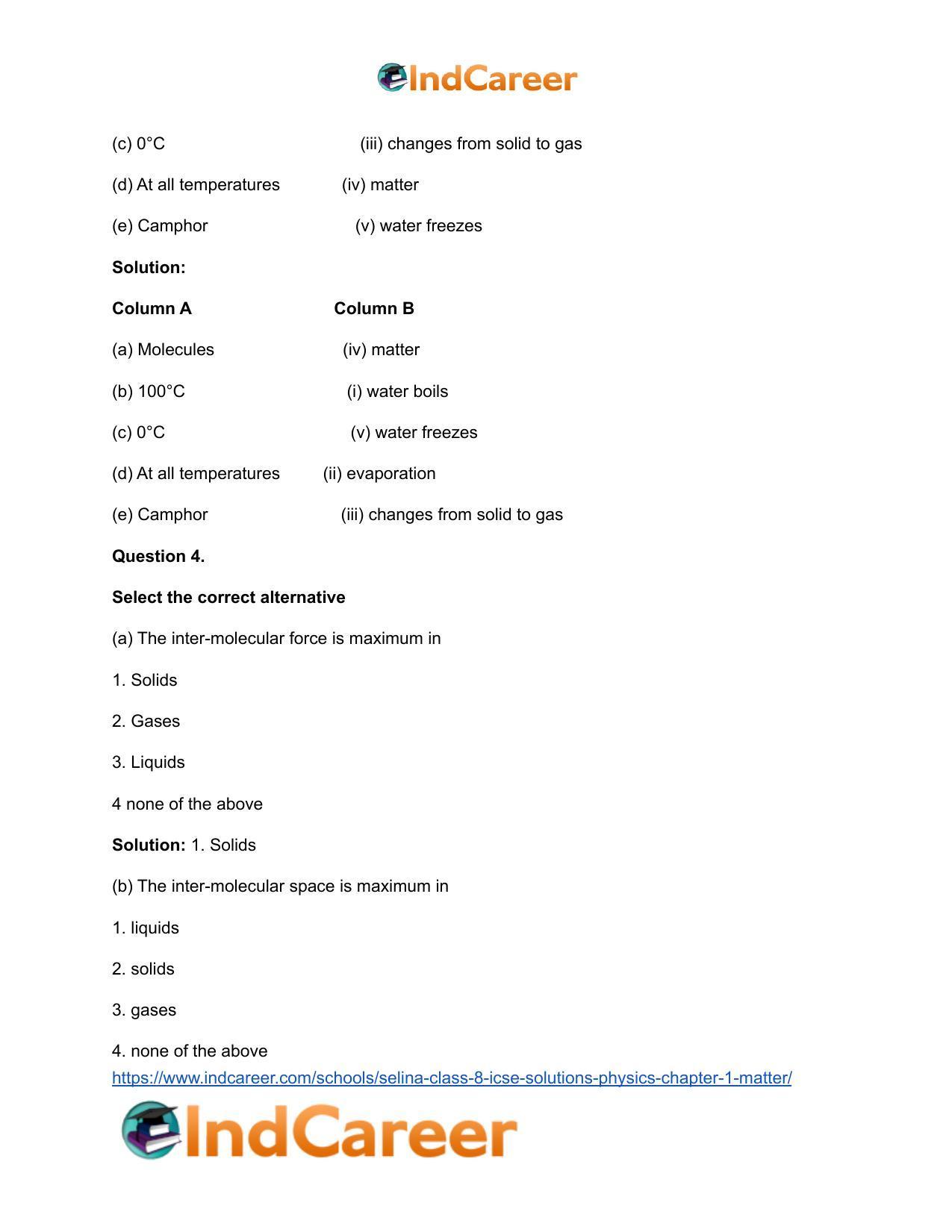 Selina Class 8 ICSE Solutions Physics : Chapter 1- Matter - Page 4
