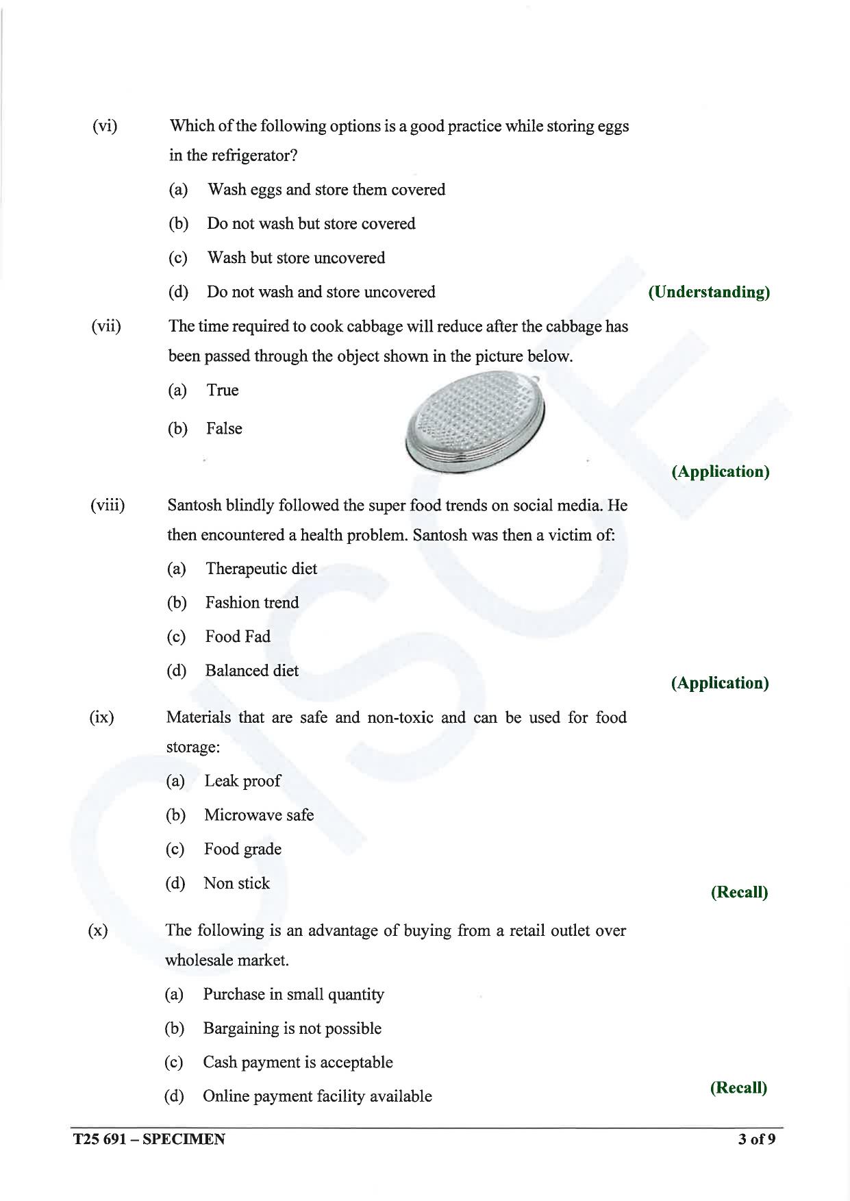 ICSE Class 10 2025 Cookery (QP & MS) Specimen Paper - Page 3