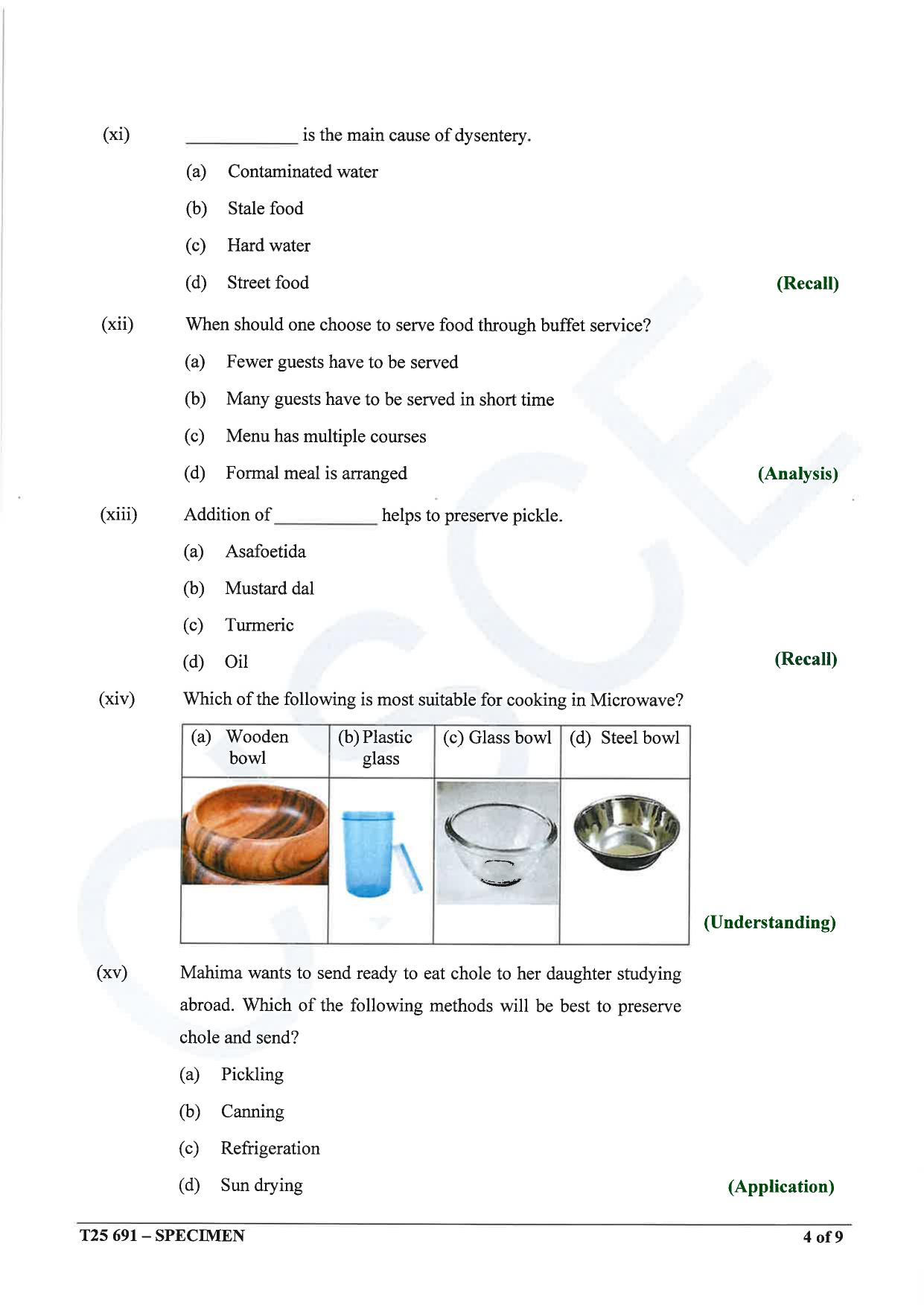 ICSE Class 10 2025 Cookery (QP & MS) Specimen Paper - Page 4
