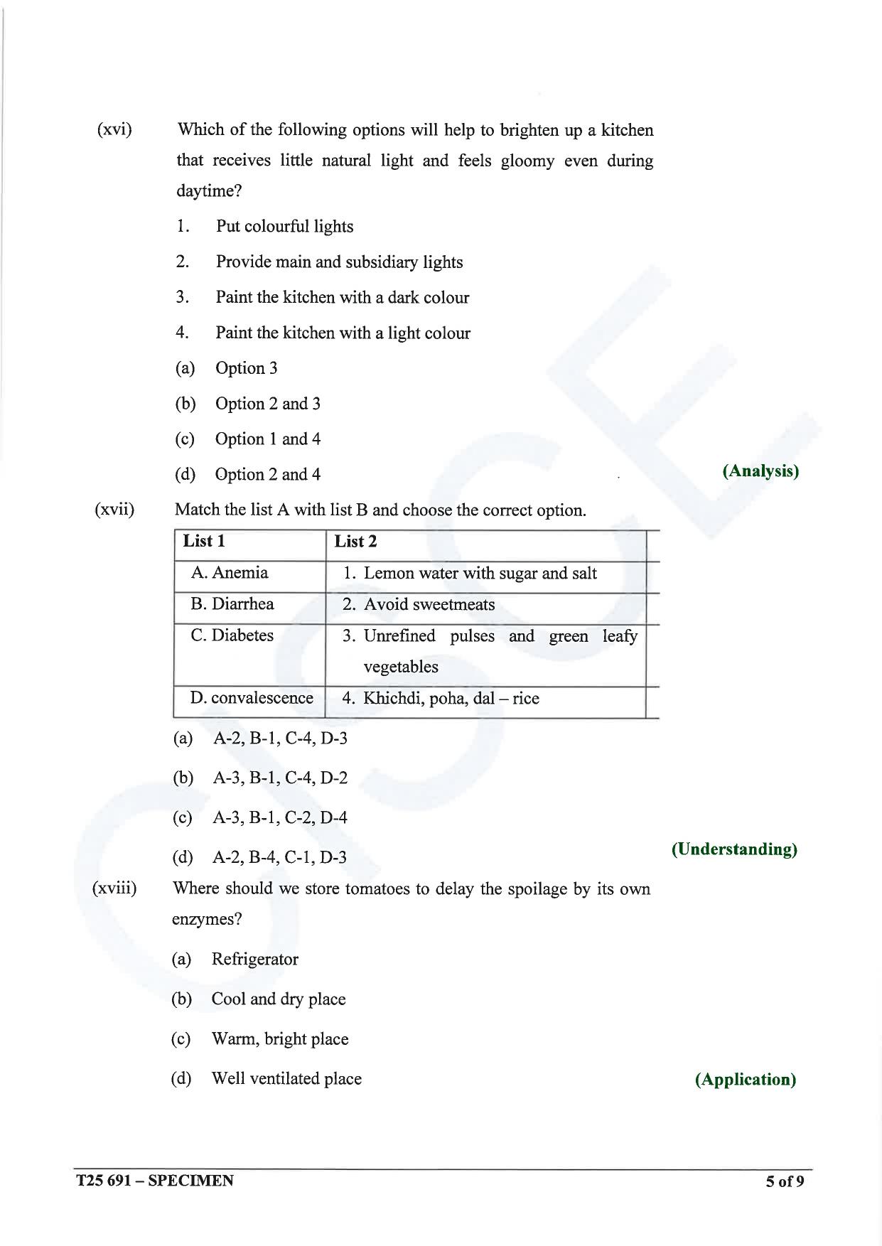 ICSE Class 10 2025 Cookery (QP & MS) Specimen Paper - Page 5