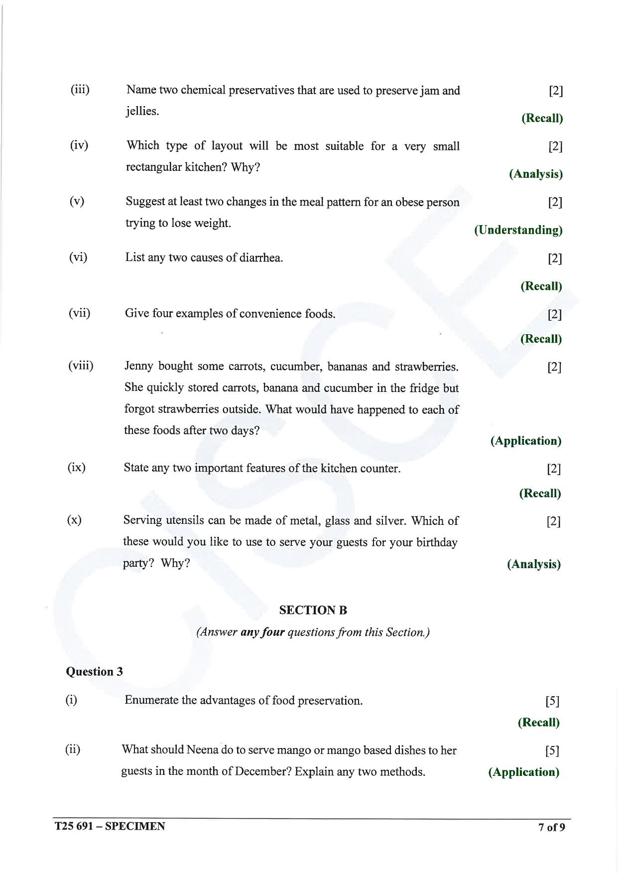ICSE Class 10 2025 Cookery (QP & MS) Specimen Paper - Page 7